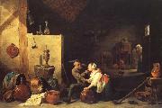 David Teniers An Old Peasant Caresses a Kitchen Maid in a Stable oil painting reproduction